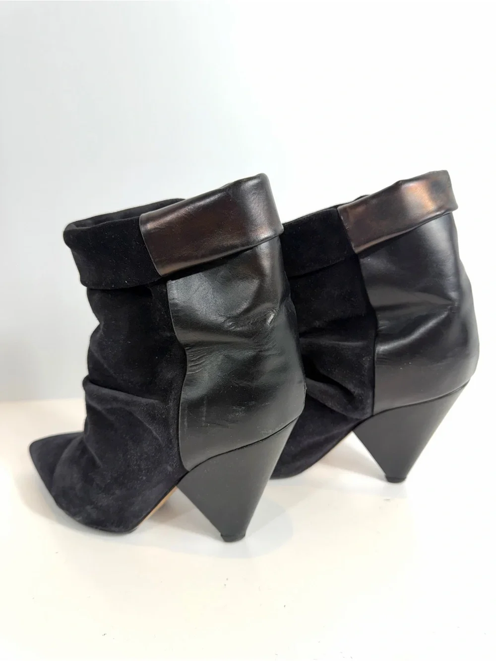 Isabel Marant Black Suede Leather Cone Heel Slouch Ankle Boots EU 36 / US 6